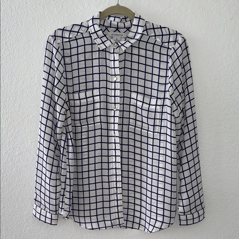 Liz Claiborne Blue and White Grid Blouse